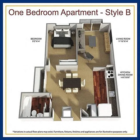 Floor plan One Bedroom Apartments Style B