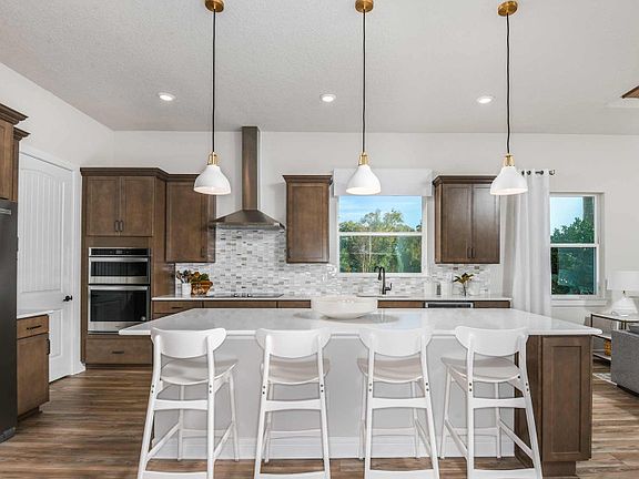 Kitchen with modern light fixtures