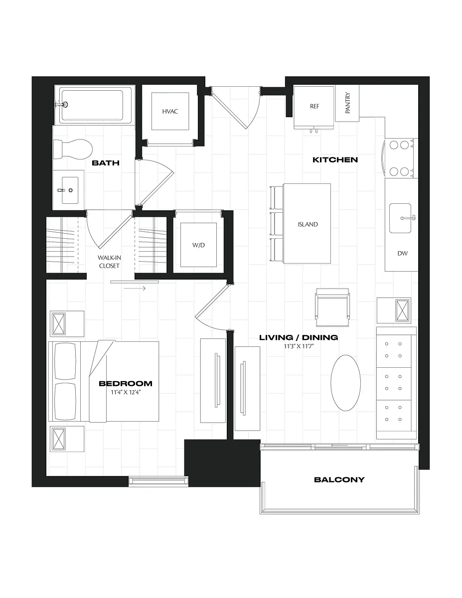 Floor plan 1 Bed/1 Bath-B2.1