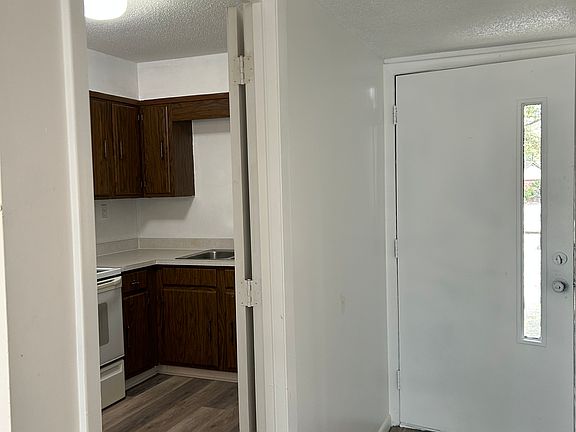 Entrance with kitchen view and separate doors