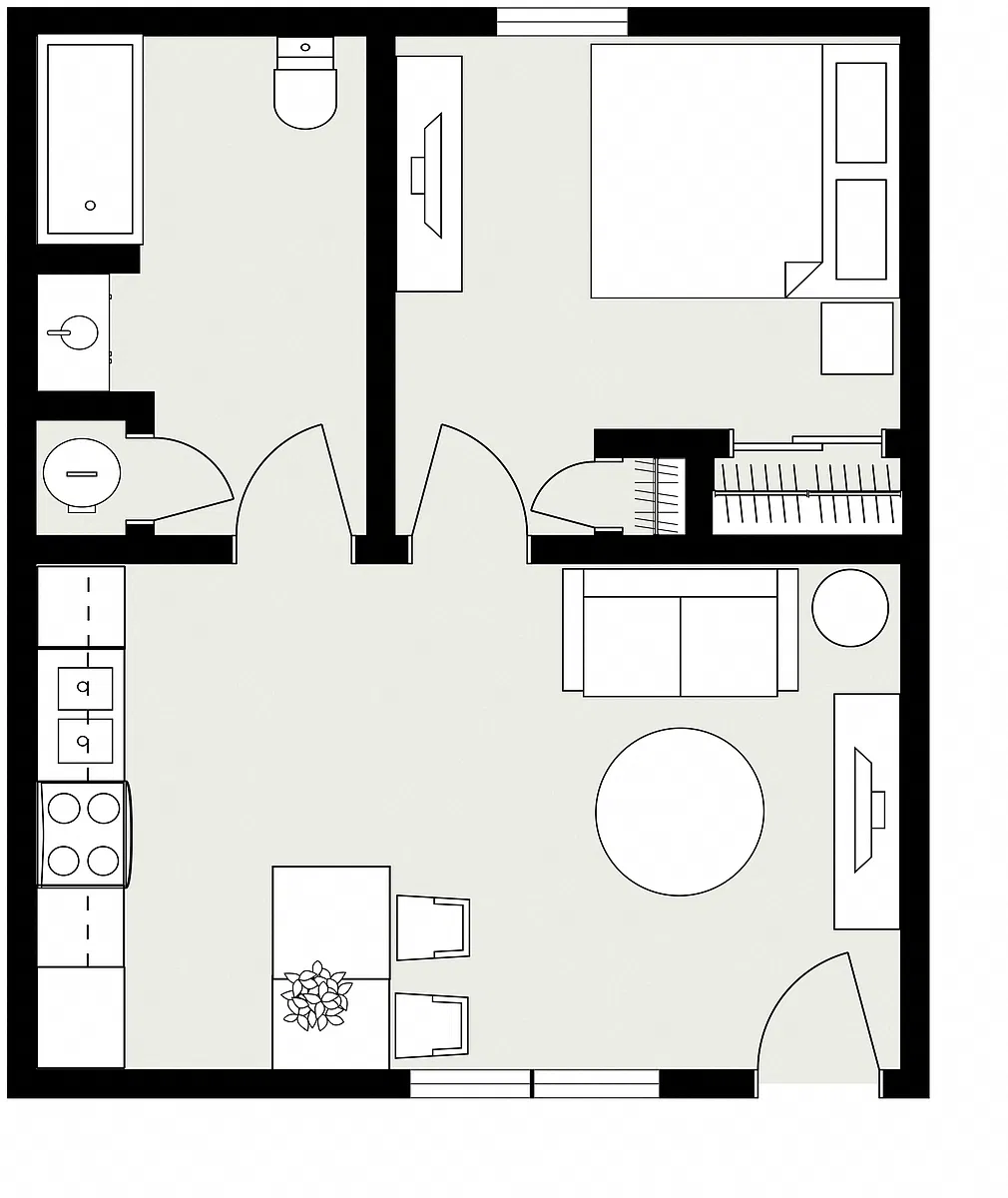 Floor plan 1 Bed 1 Bath - Efficiency