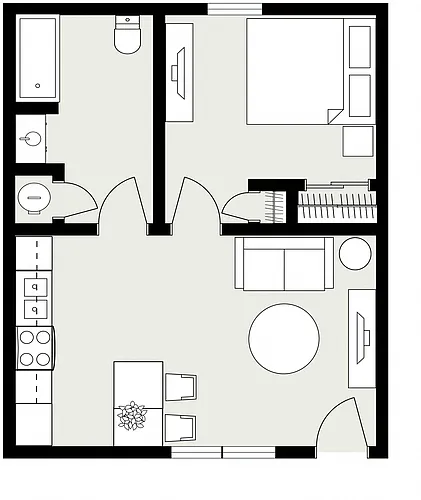 Floor plan 1 Bed 1 Bath - Efficiency