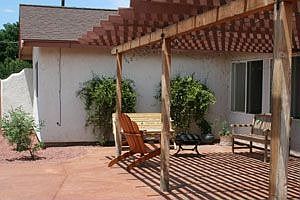 Sculpted concrete courtyard, fountain, and new landscaping with drip system