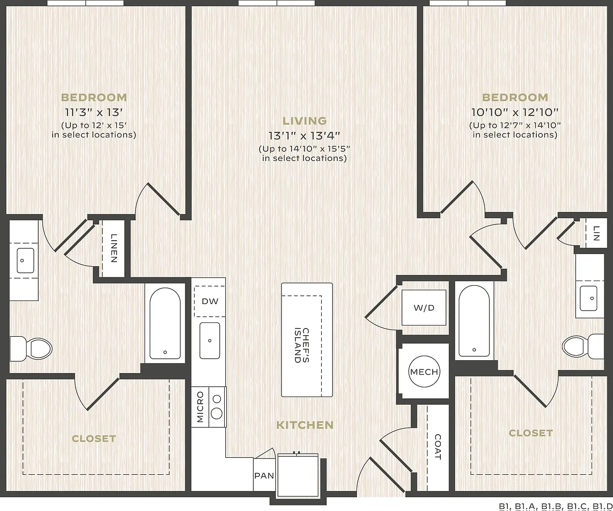 Floor plan 2 Bed/2 Bath-B1
