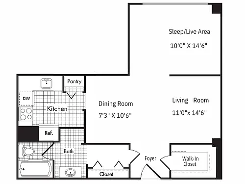 Floor plan Studio, 1 Bath 762 SF 01C