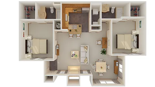 Floor plan 2 Bed 2 Bath with Flex Space and Optional Fireplac