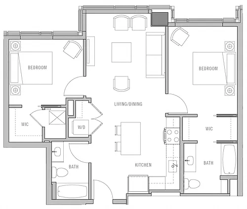 Floor plan 2 Bed-2 Bath-C