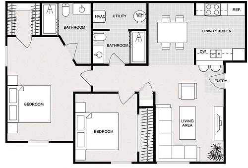 Floor plan Two Bedrooms Two Bathroom