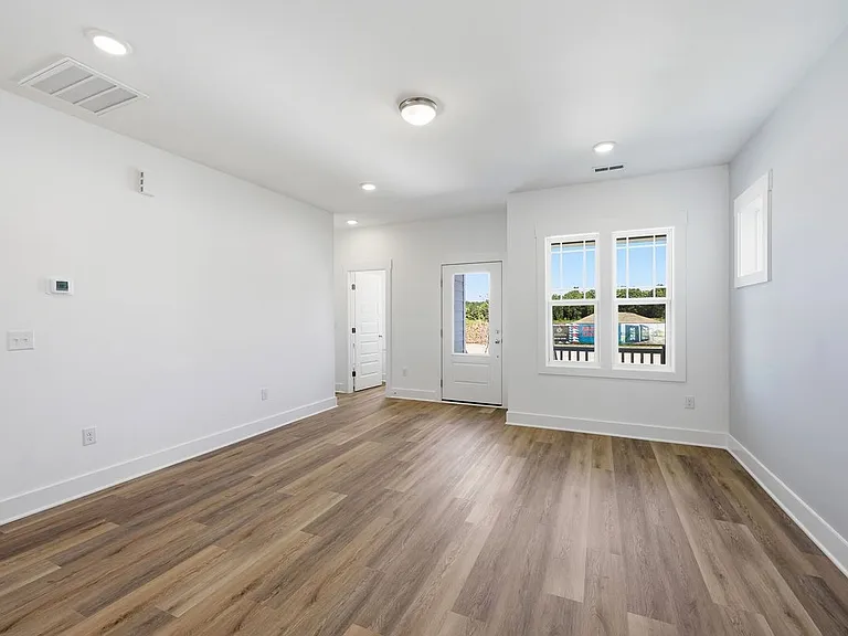 bright living space with powder room