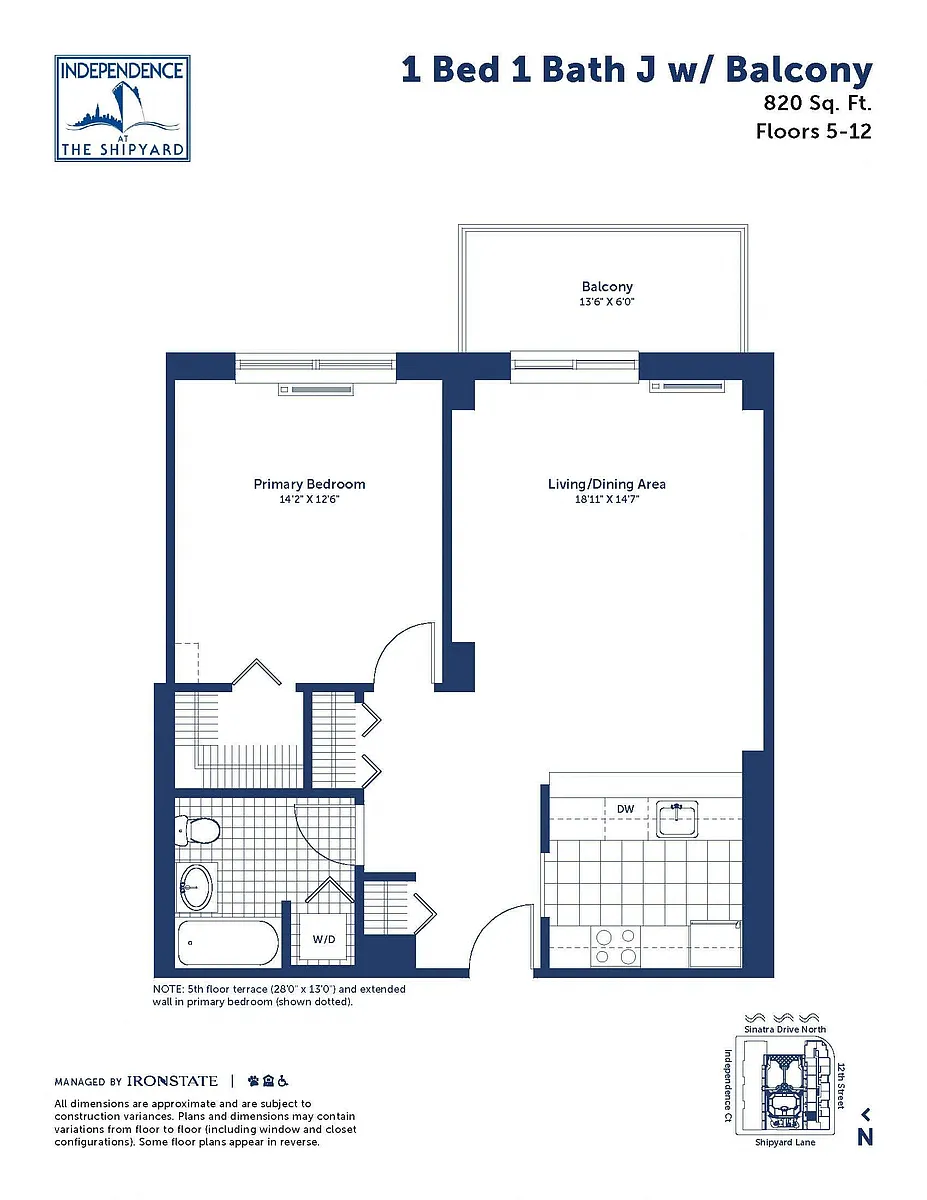 Floor plan 1 Bed 1 Bath J With Balcony