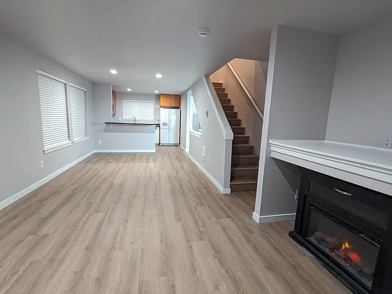 The living room and kitchen (on the second floor)