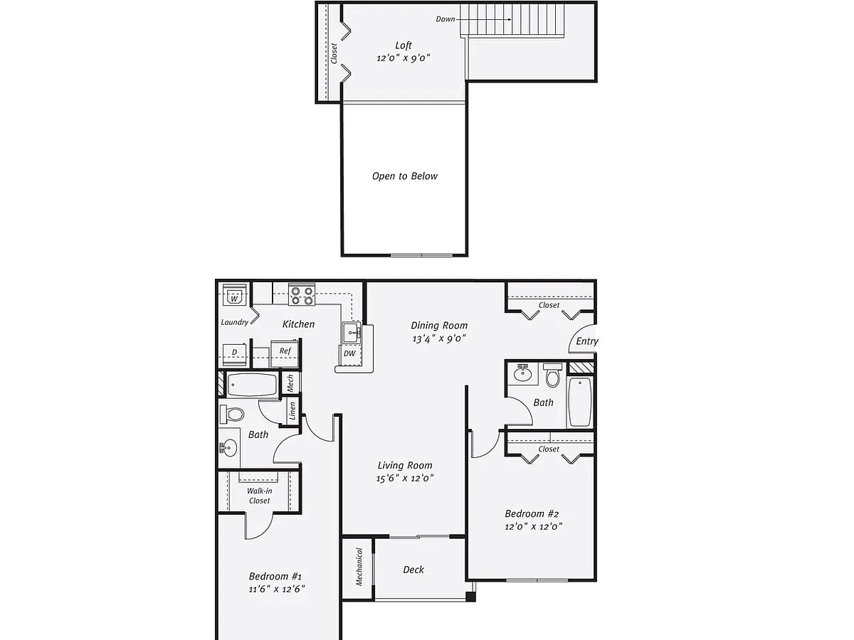 Floor plan 2 Bed/2 Bath-The Stewart Loft