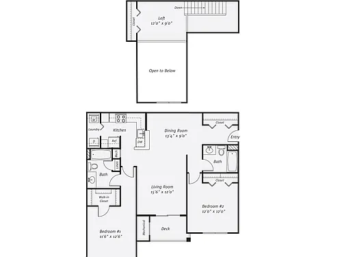 Floor plan 2 Bed/2 Bath-The Stewart Loft