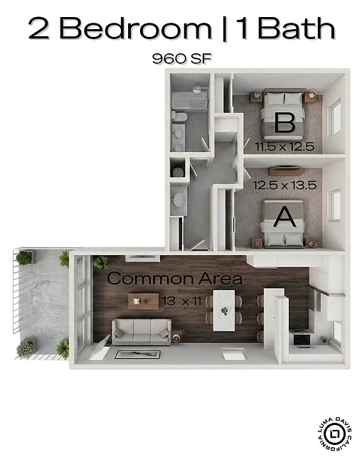 Floor plan 2BR/1BA