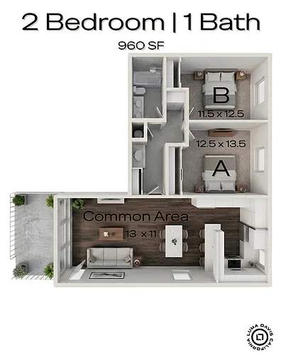 Floor plan 2BR/1BA