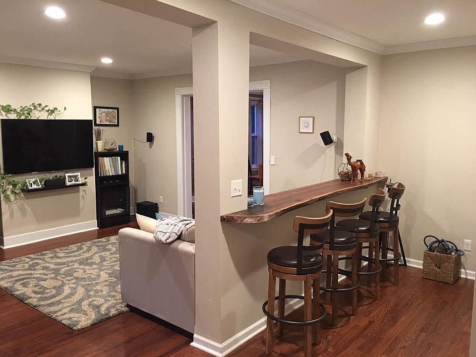 Living Room w/ Walnut Bar Top
