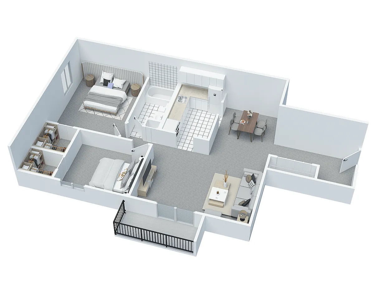 Floor plan 2 BD 1 BA type F