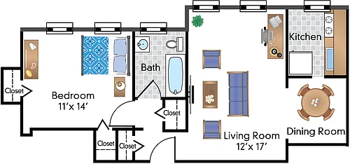 Floor plan 1 Bedroom 12 Tier