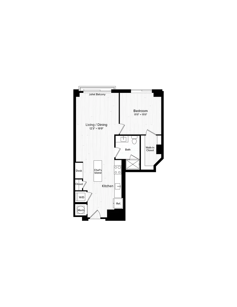 Floor plan A03 One Bedroom One Bath