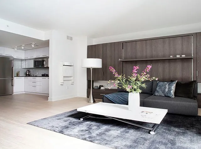 Micro-apartments that maximize space with built in Murphy beds and versatile spaces