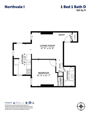 Floor plan 1 Bed 1 Bath D