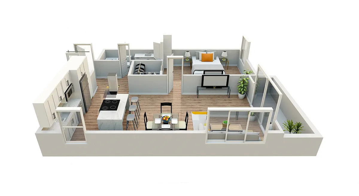 Floor plan 1 Bedroom, 1 Bath Furnished