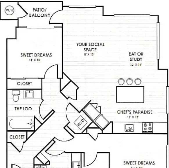 Two Bedroom D Floorplan Diagram
