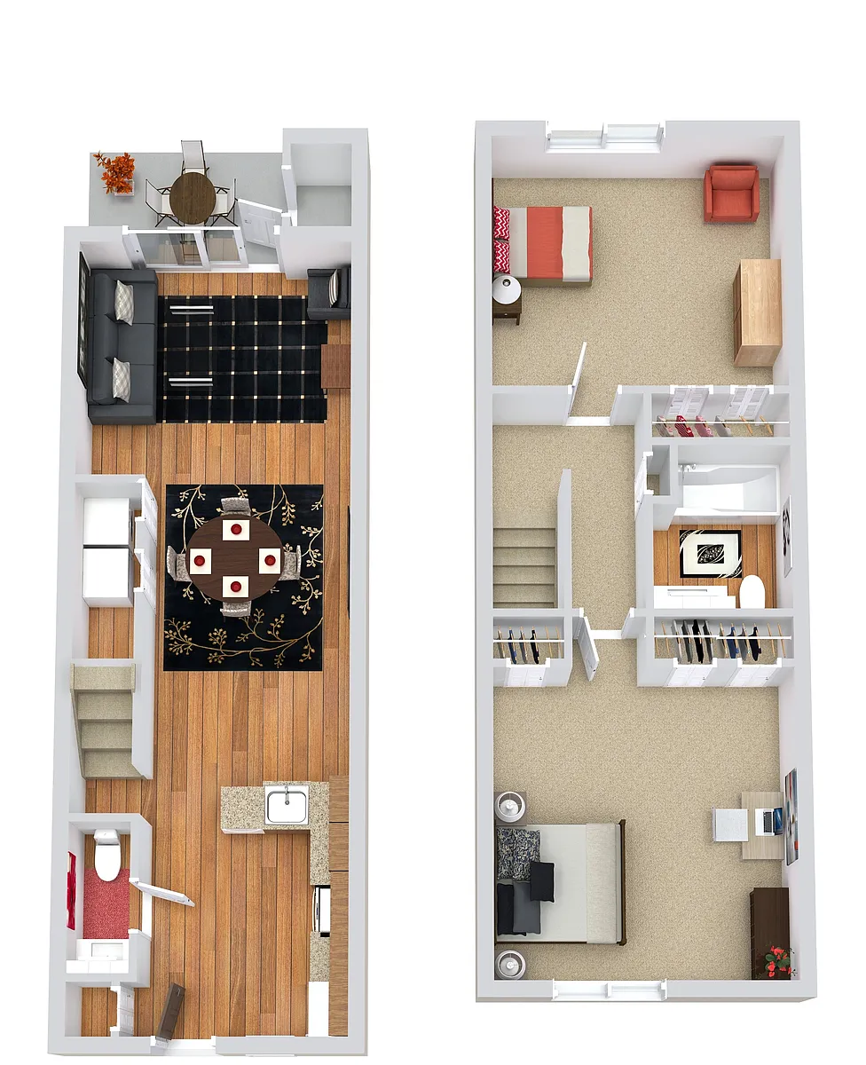 Floor plan 2 Beds | 1.5 Bath Townhome