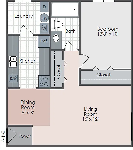 Floor plan The Alpine - 1 Bed 1 Bath - A