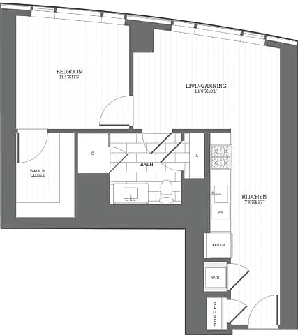 Floor plan 1 Bed/1Bath D1