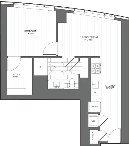Floor plan 1 Bed/1Bath D1