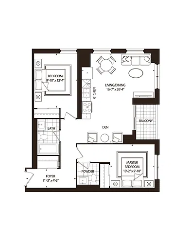 Floor plan 2 Bedroom + Den 2 Bed 1.5 Bath 3