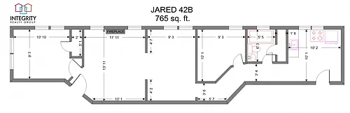 Floor plan Jared 2 Bed 1 Bath Type A