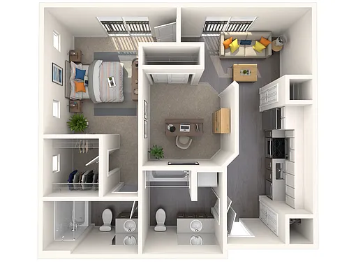 Floor plan B1 - Large One Bedroom + Den