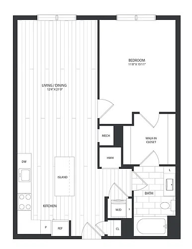 Floor plan 1 Bed/1 Bath-A1A