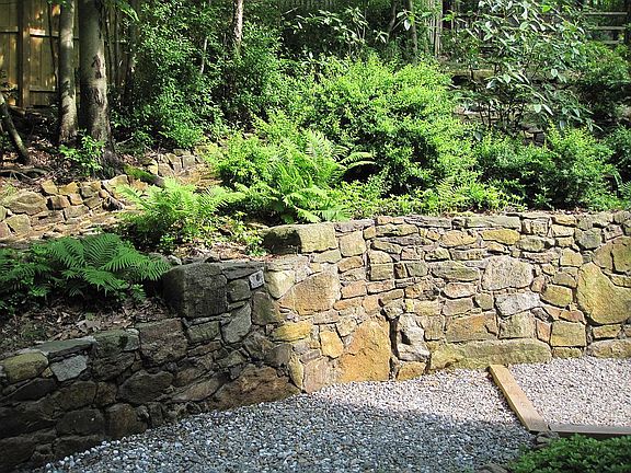 Gravel walk around house.
