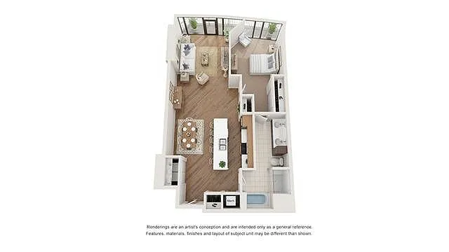 Floor plan 1 BR x 1 BA Flat - E