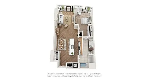 Floor plan 1 BR x 1 BA Flat - E