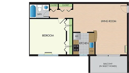 Floor plan 1 Bedroom, 1 Bathroom
