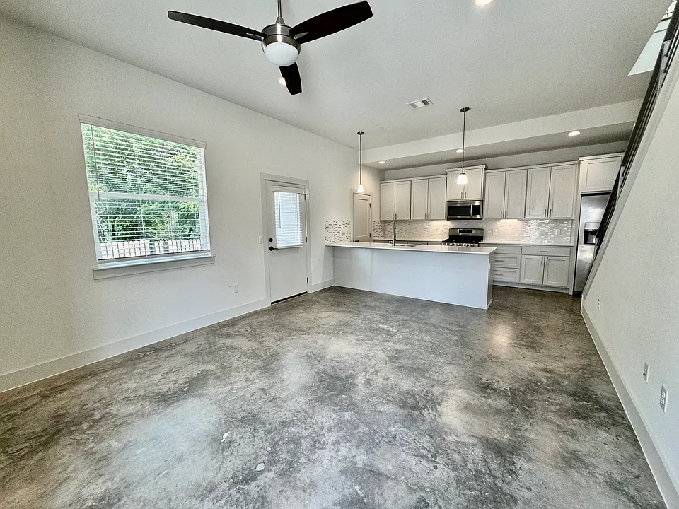 Polished concrete floors on main floor