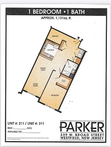 Floor plan 1 bed with study