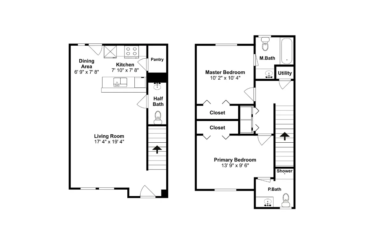 Floor plan 2 Bed 2x5 Bath Townhome