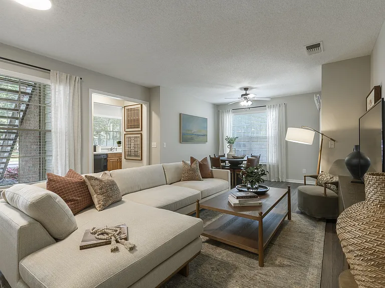 Open living room and dining area