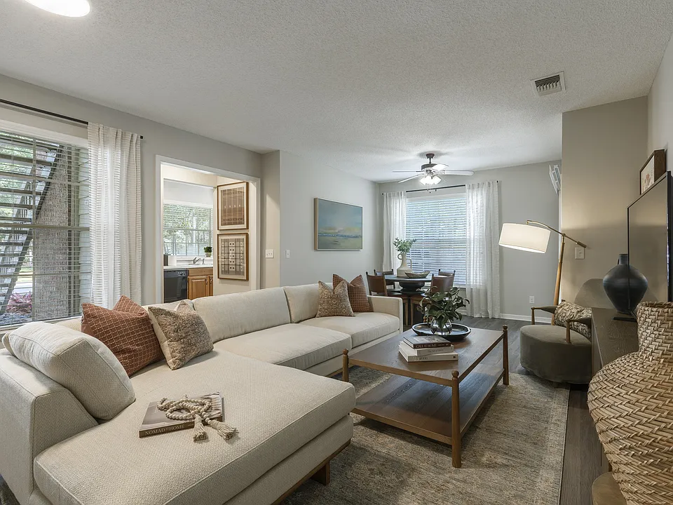 Open living room and dining area