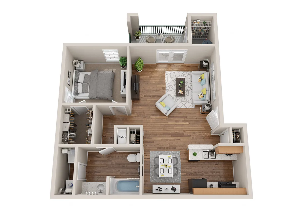 Floor plan 1BR 1BA (958 SF)