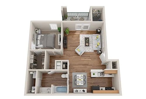 Floor plan 1BR 1BA (958 SF)