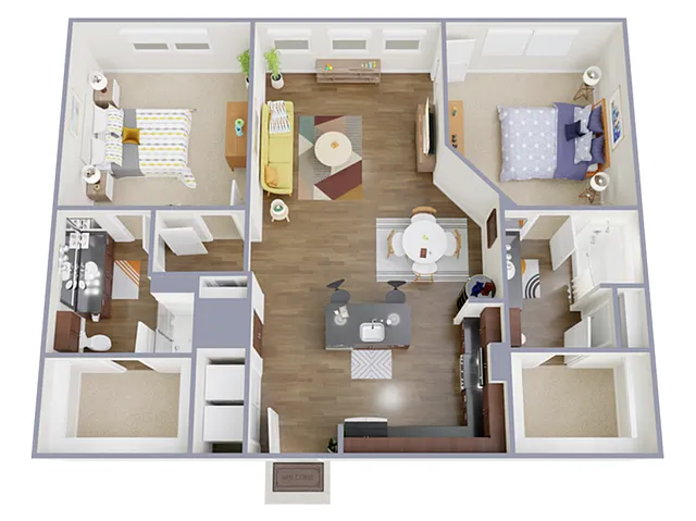 Floor plan 2 Bed, 2 Bath B