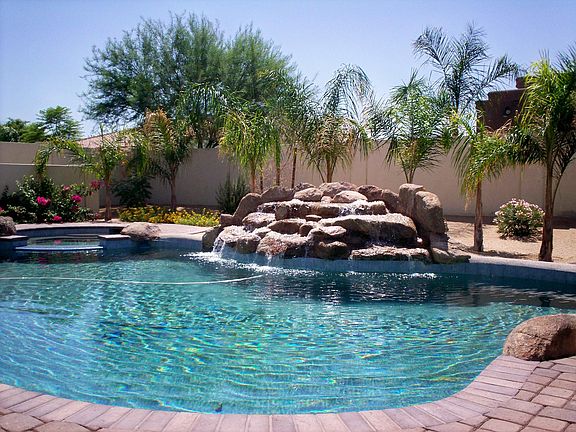 heated Pebble tec pool & spa