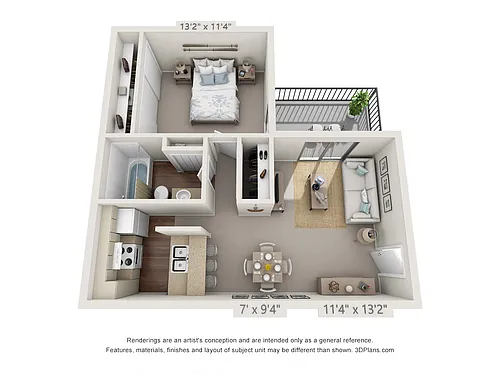 Floor plan 1 Bedroom, 1 Bath B