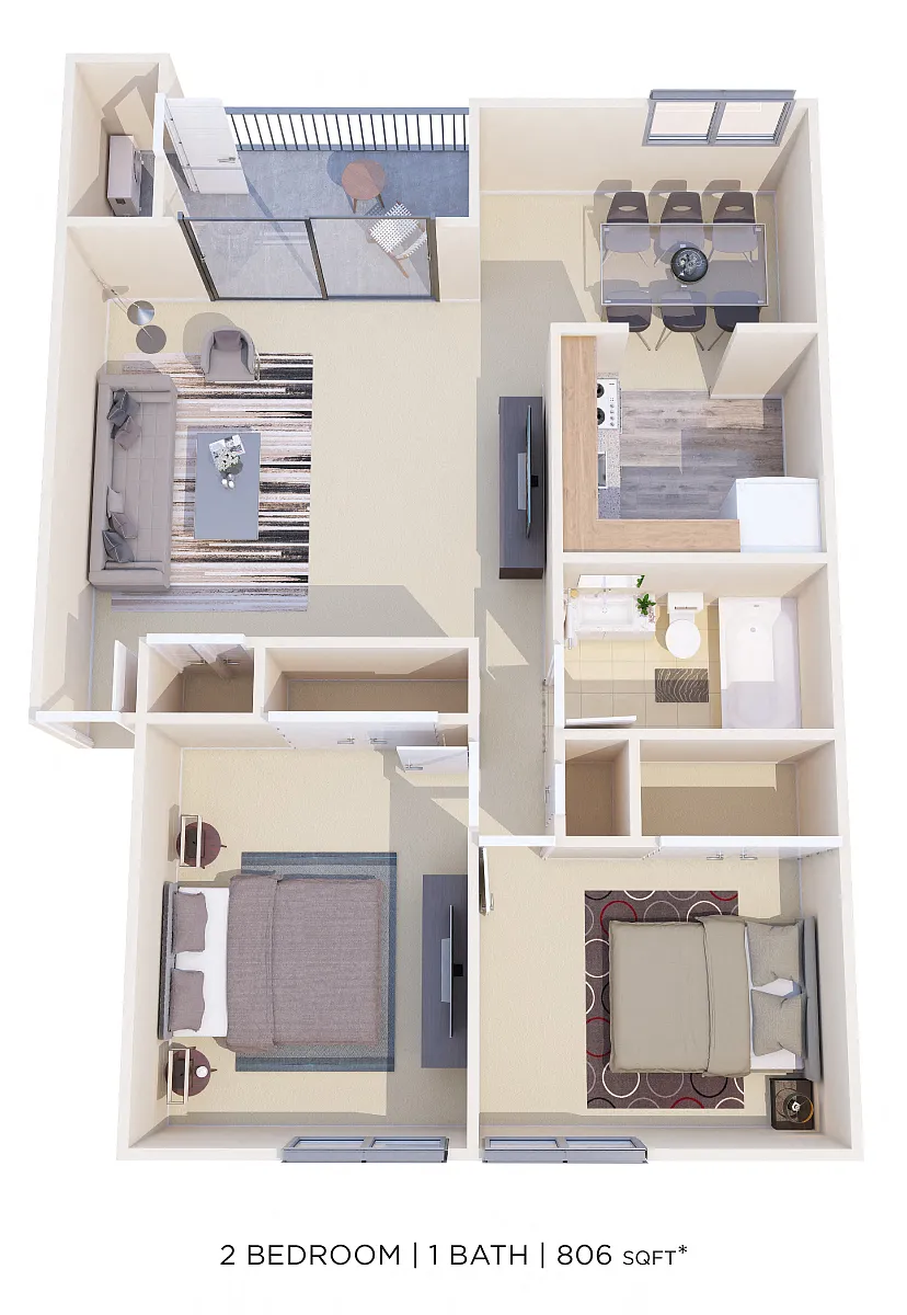 Floor plan Two Bedroom - 806 sqft
